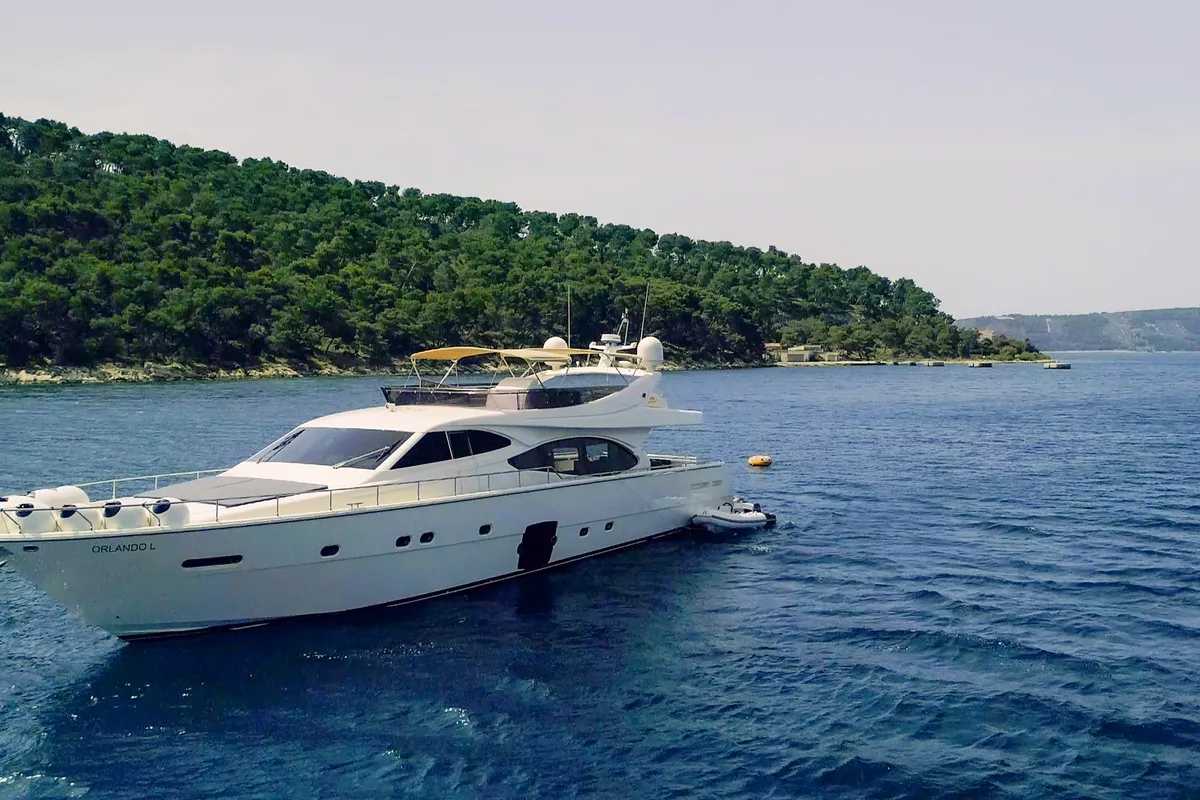 Exterior view of Orlando L, a Ferretti 780 motor yacht at Split, Croatia
