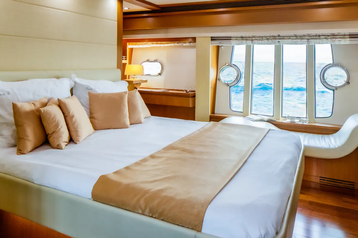 Cabin on Orlando L, a Ferretti 780 motor yacht at Split, Croatia
