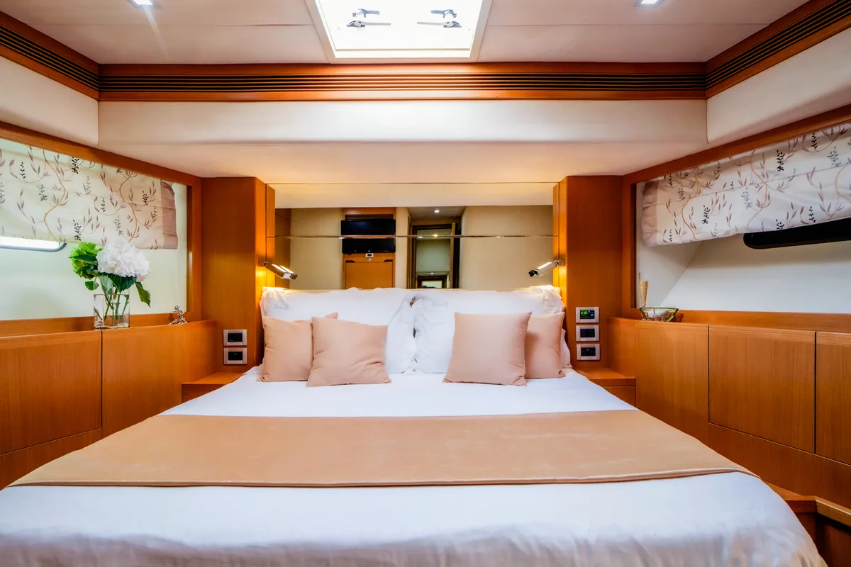 Cabin on Orlando L, a Ferretti 780 motor yacht at Split, Croatia