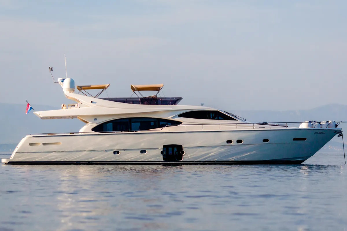 Exterior view of Orlando L, a Ferretti 780 motor yacht at Split, Croatia