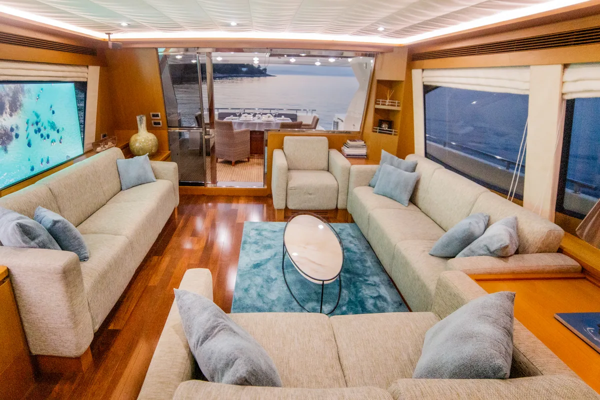 Salon of Orlando L, a Ferretti 780 motor yacht at Split, Croatia