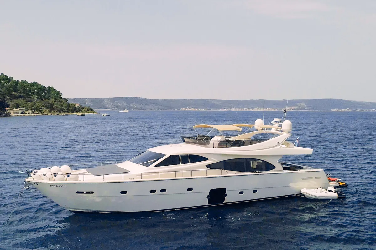 Exterior view of Orlando L, a Ferretti 780 motor yacht at Split, Croatia