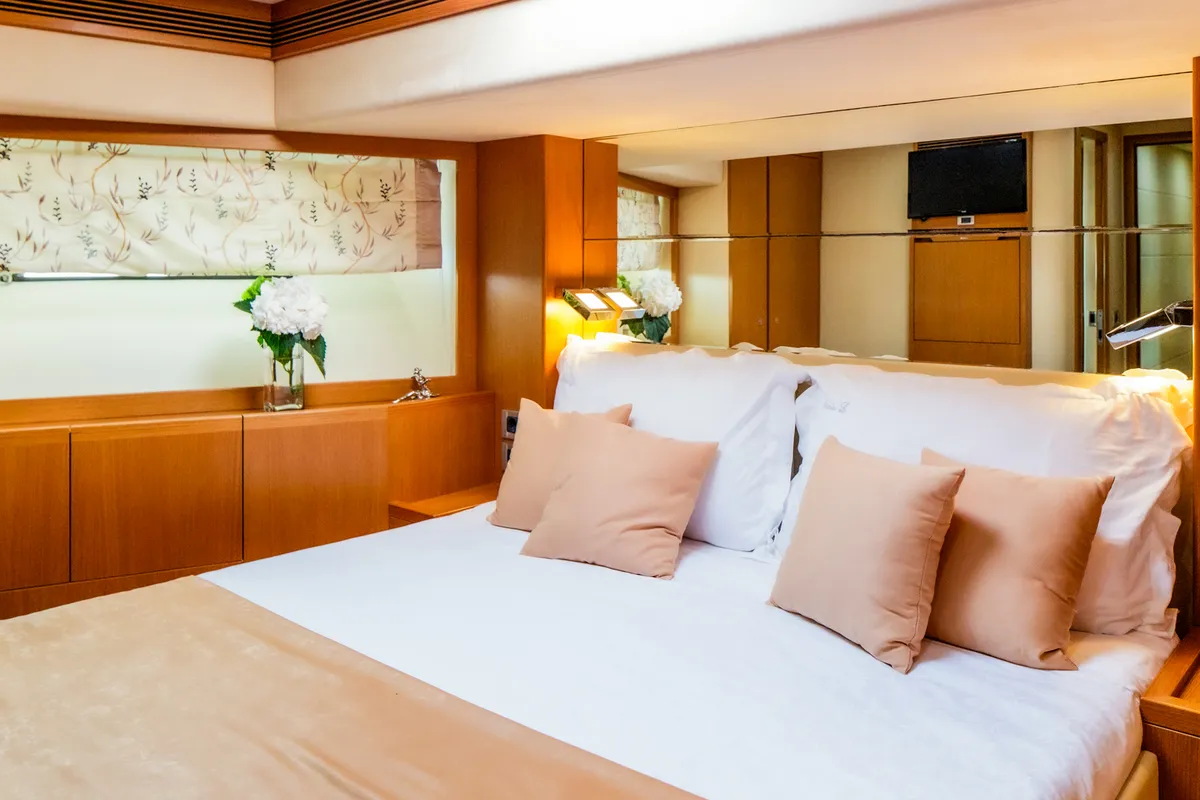 Cabin on Orlando L, a Ferretti 780 motor yacht at Split, Croatia