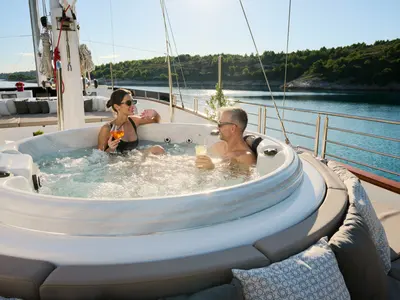 Deck of Love Story, a Gulet Motoryacht sailboat at Split, Croatia
