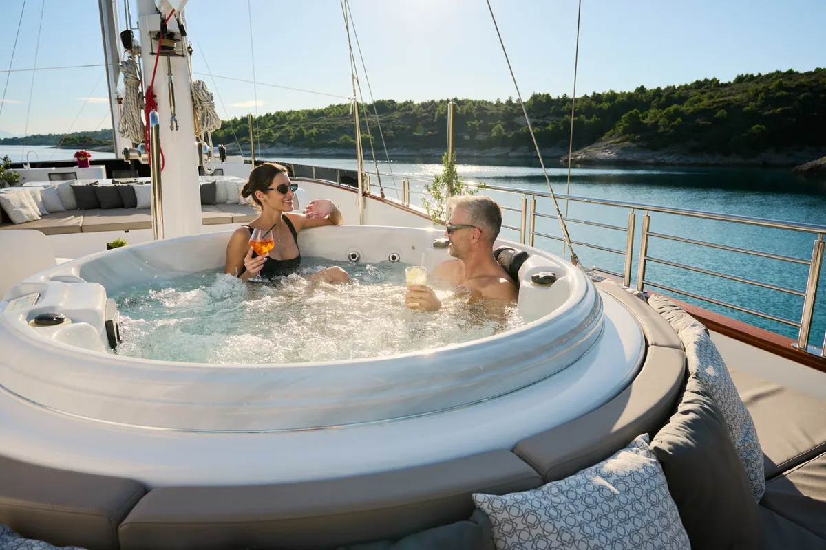 Deck of Love Story, a Gulet Motoryacht sailboat at Split, Croatia