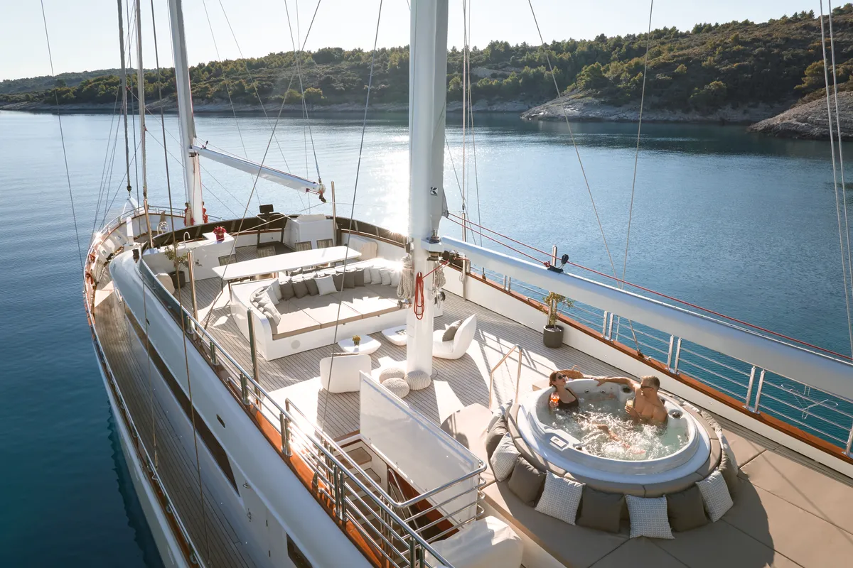 Deck of Love Story, a Gulet Motoryacht sailboat at Split, Croatia