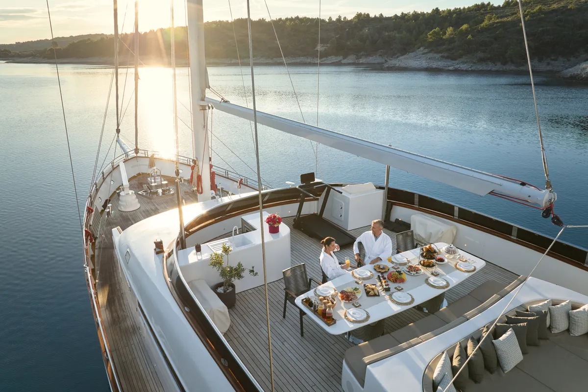 Deck of Love Story, a Gulet Motoryacht sailboat at Split, Croatia