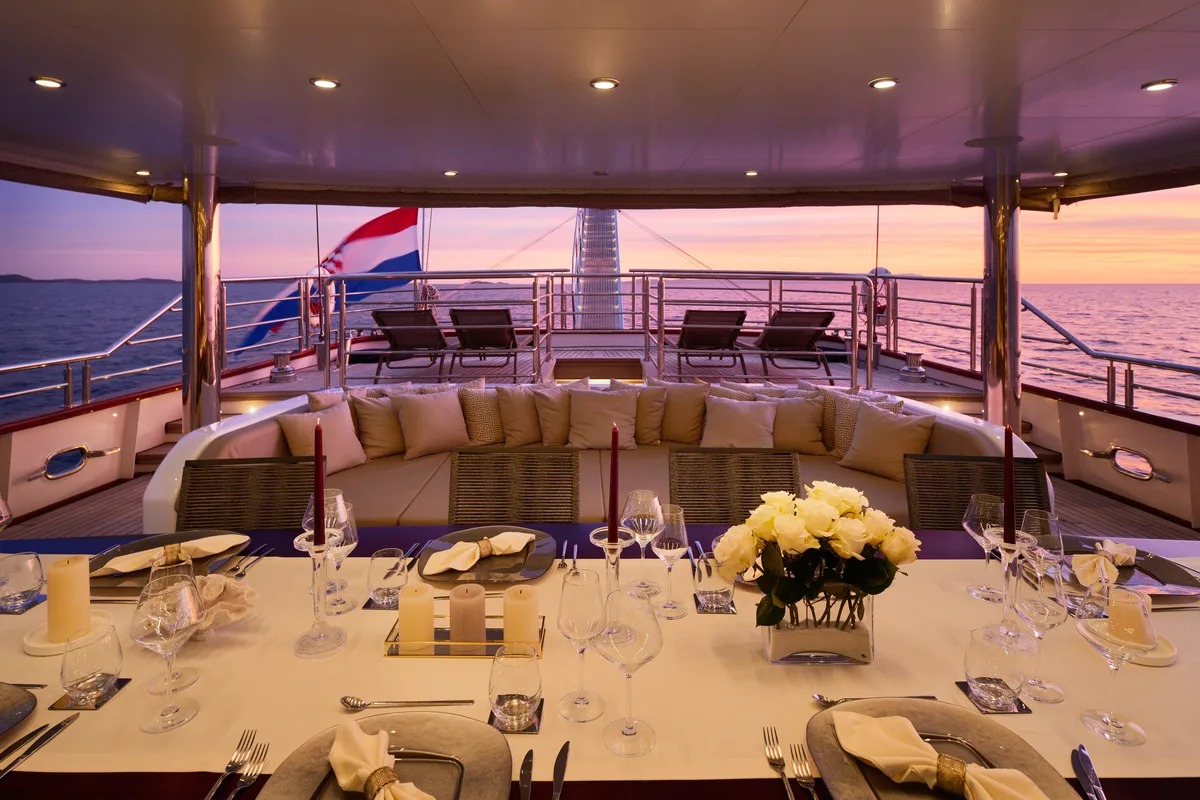 Deck of Love Story, a Gulet Motoryacht sailboat at Split, Croatia