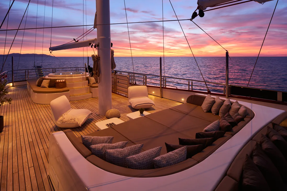 Deck of Love Story, a Gulet Motoryacht sailboat at Split, Croatia