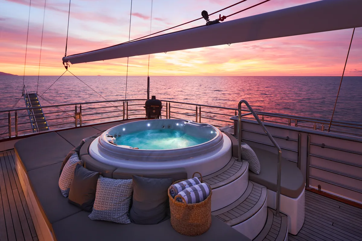 Deck of Love Story, a Gulet Motoryacht sailboat at Split, Croatia