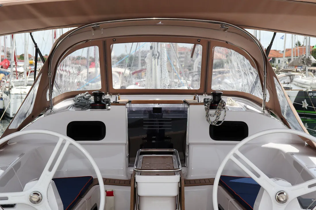 Exterior view of Indiana, a Elan Impression 45 sailboat at Grad Biograd na Moru, Croatia