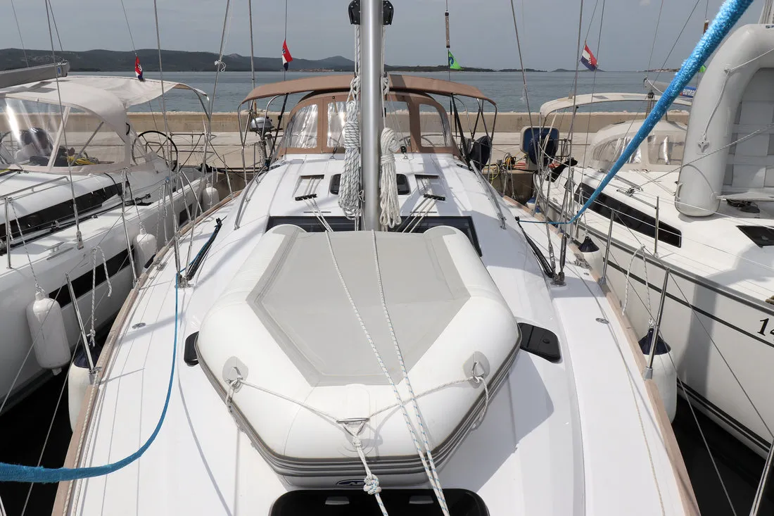 Deck of Indiana, a Elan Impression 45 sailboat at Grad Biograd na Moru, Croatia