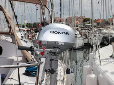 Deck of Indiana, a Elan Impression 45 sailboat at Grad Biograd na Moru, Croatia