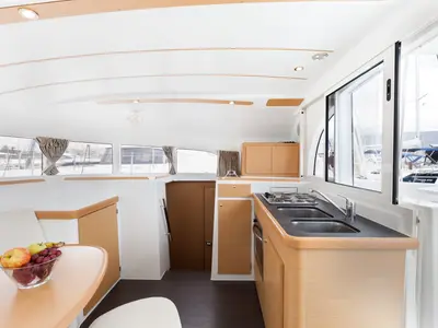 Galley of Vienna, a Lagoon 380 S2 catamaran at Preveza, Greece