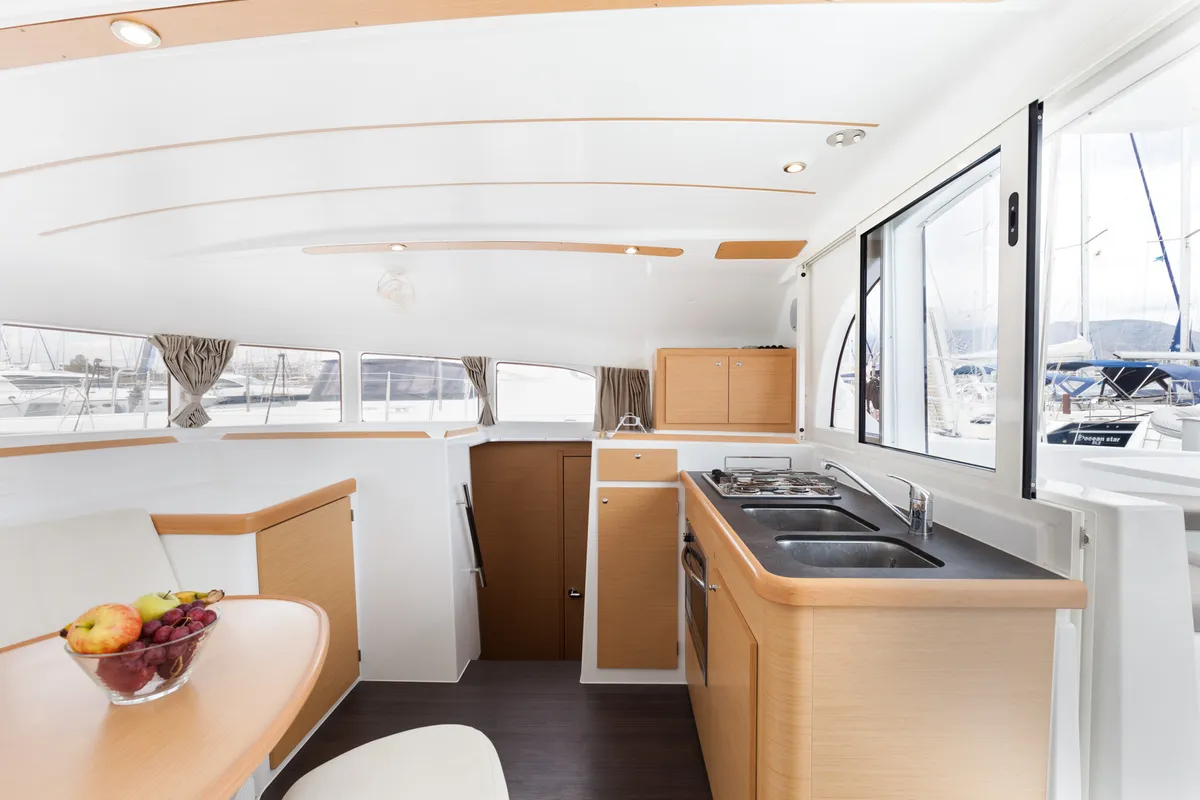 Galley of Vienna, a Lagoon 380 S2 catamaran at Preveza, Greece