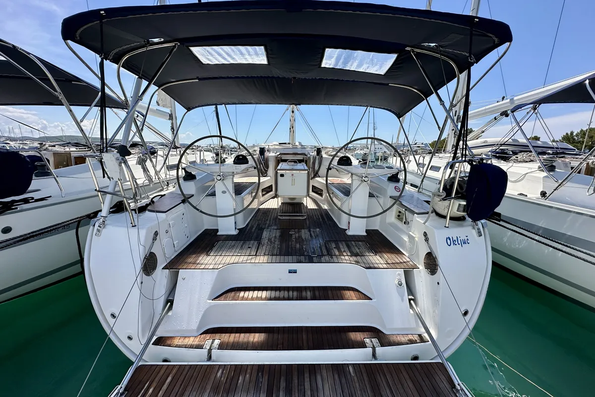 Cockpit of Oključ, a Bavaria Cruiser 45 sailboat at Općina Sukošan, Croatia