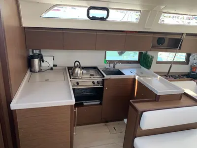 Galley of O L G A, a Beneteau Oceanis 51.1 sailboat at Athens, Greece