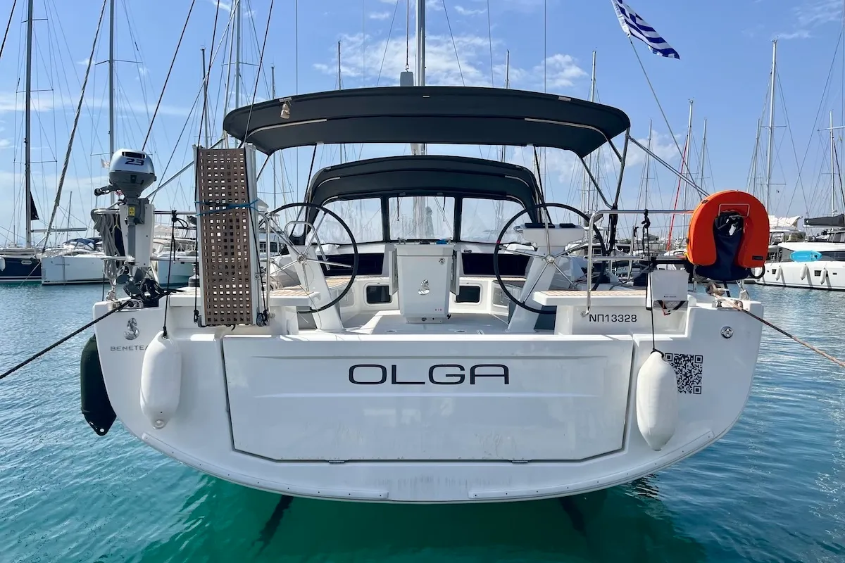Exterior view of O L G A, a Beneteau Oceanis 51.1 sailboat at Athens, Greece