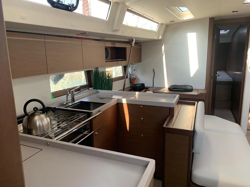 Galley of O L G A, a Beneteau Oceanis 51.1 sailboat at Athens, Greece