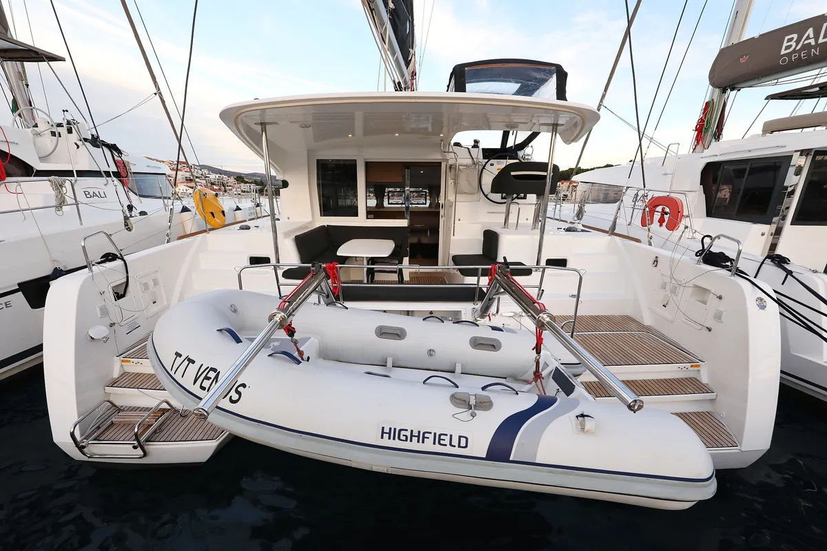 Exterior view of Venus, a Lagoon 40 catamaran at Grad Biograd na Moru, Croatia