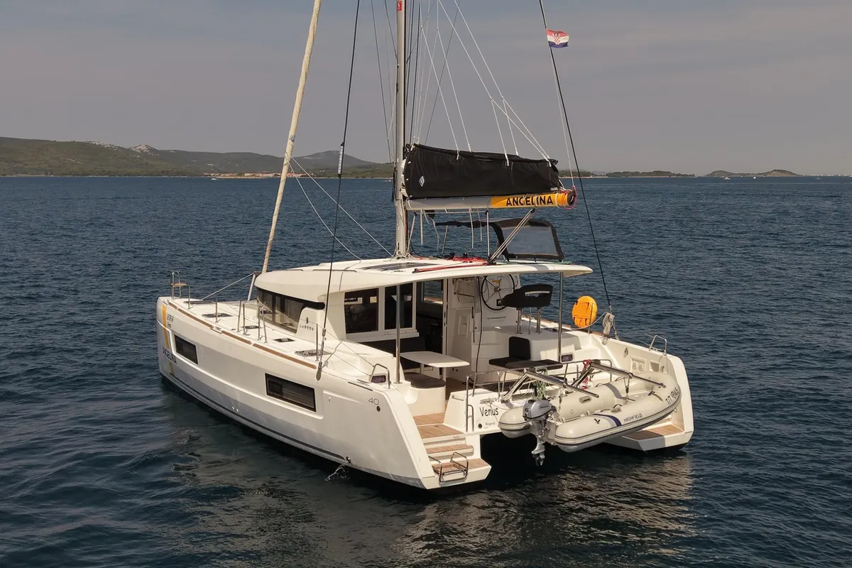 Exterior view of Venus, a Lagoon 40 catamaran at Biograd na Moru, Croatia
