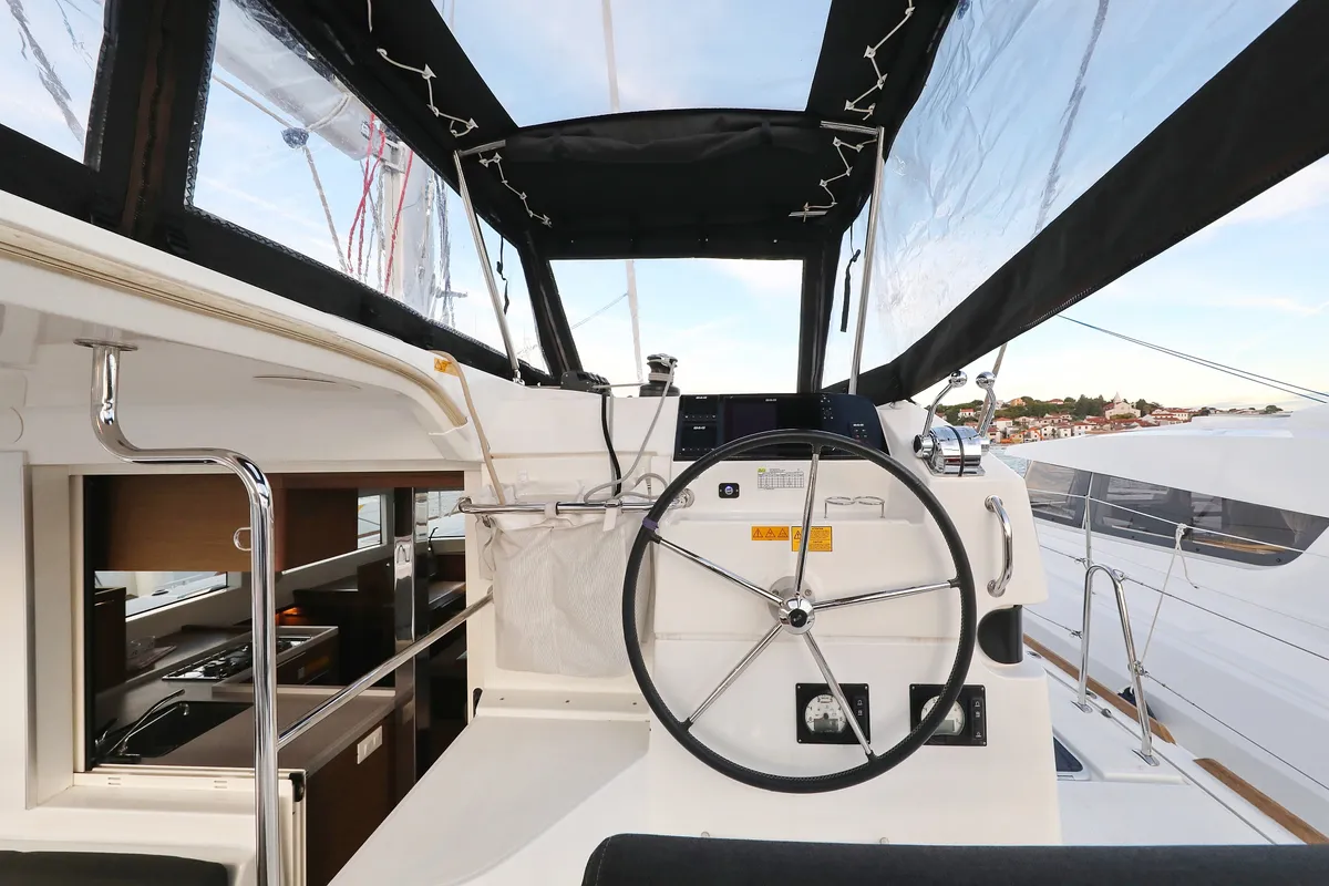 Cockpit of Venus, a Lagoon 40 catamaran at Biograd na Moru, Croatia