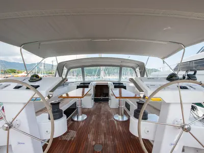 Cockpit of Playa, a Hanse 548 sailboat at Fethiye, Turkey