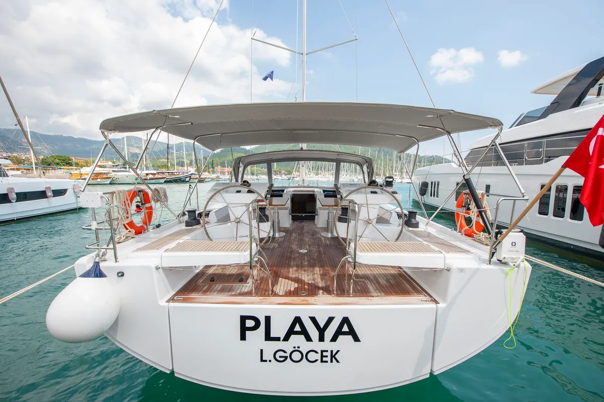 Exterior view of Playa, a Hanse 548 sailboat at Fethiye, Turkey