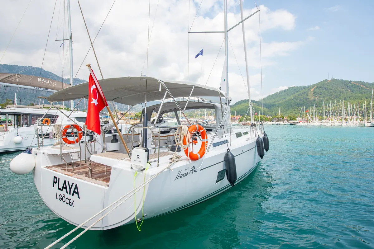Exterior view of Playa, a Hanse 548 sailboat at Fethiye, Turkey