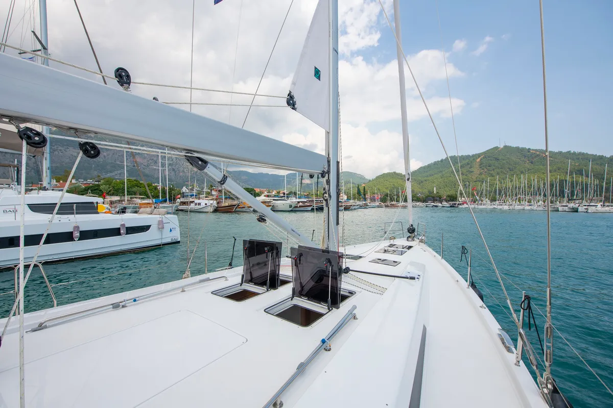 Deck of Playa, a Hanse 548 sailboat at Fethiye, Turkey