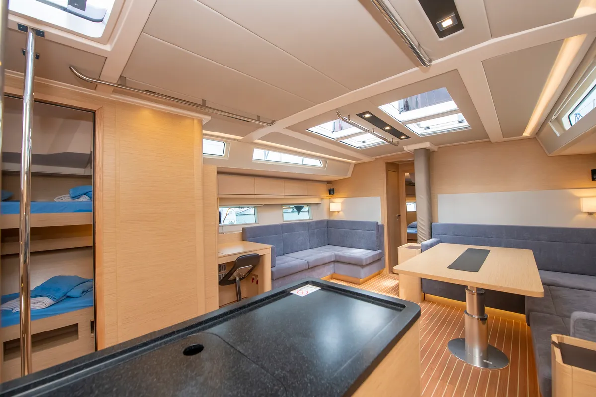 Salon of Playa, a Hanse 548 sailboat at Fethiye, Turkey