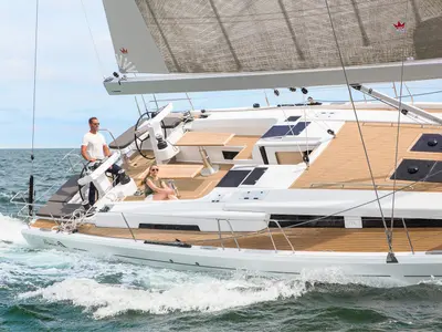 Deck of Playa, a Hanse 548 sailboat at Fethiye, Turkey