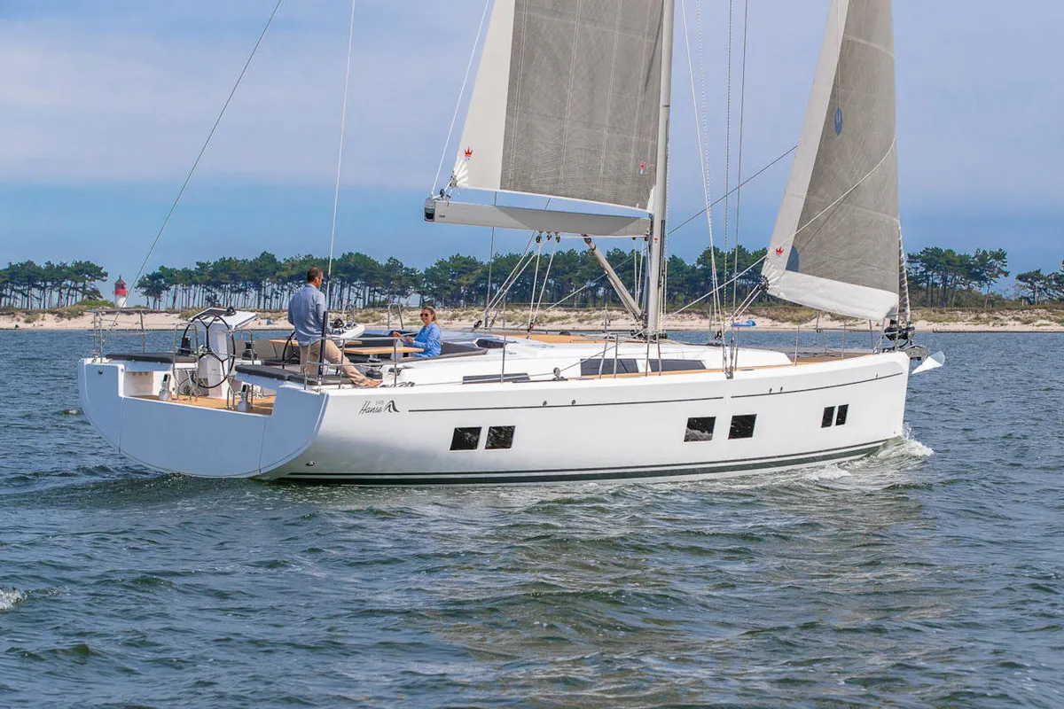 Exterior view of Playa, a Hanse 548 sailboat at Fethiye, Turkey