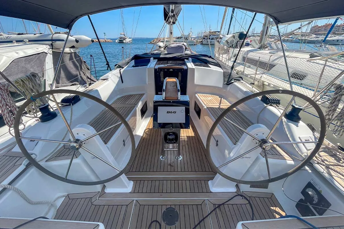 Cockpit of Maveric, a Hanse 348- 3 cab. sailboat at Hyères, France