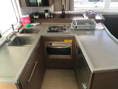 Galley of Adriatic Cheetah, a Lagoon 450 F catamaran at Grad Kaštela, Croatia