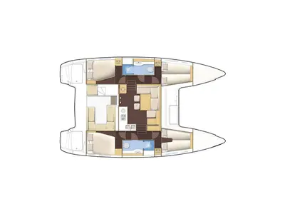 Floor plan of Poe Miti, a Lagoon 400 S2 catamaran at Papeete, France