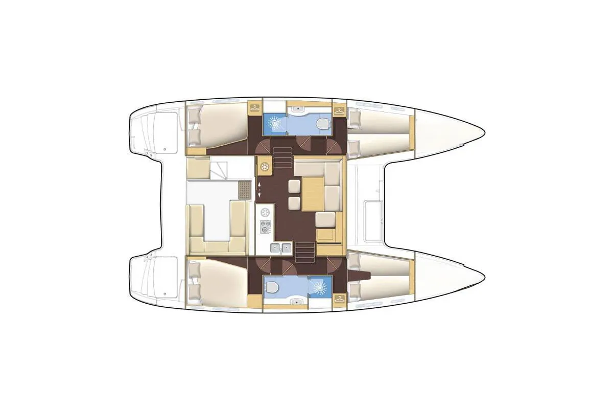 Floor plan of Poe Miti, a Lagoon 400 S2 catamaran at Papeete, France