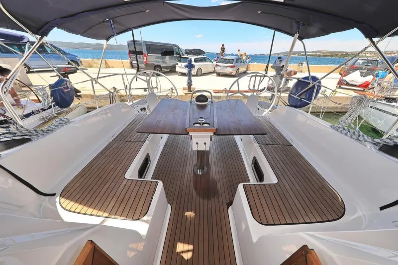 Deck of Angel, a Bavaria Cruiser 46 sailboat at Grad Biograd na Moru, Croatia