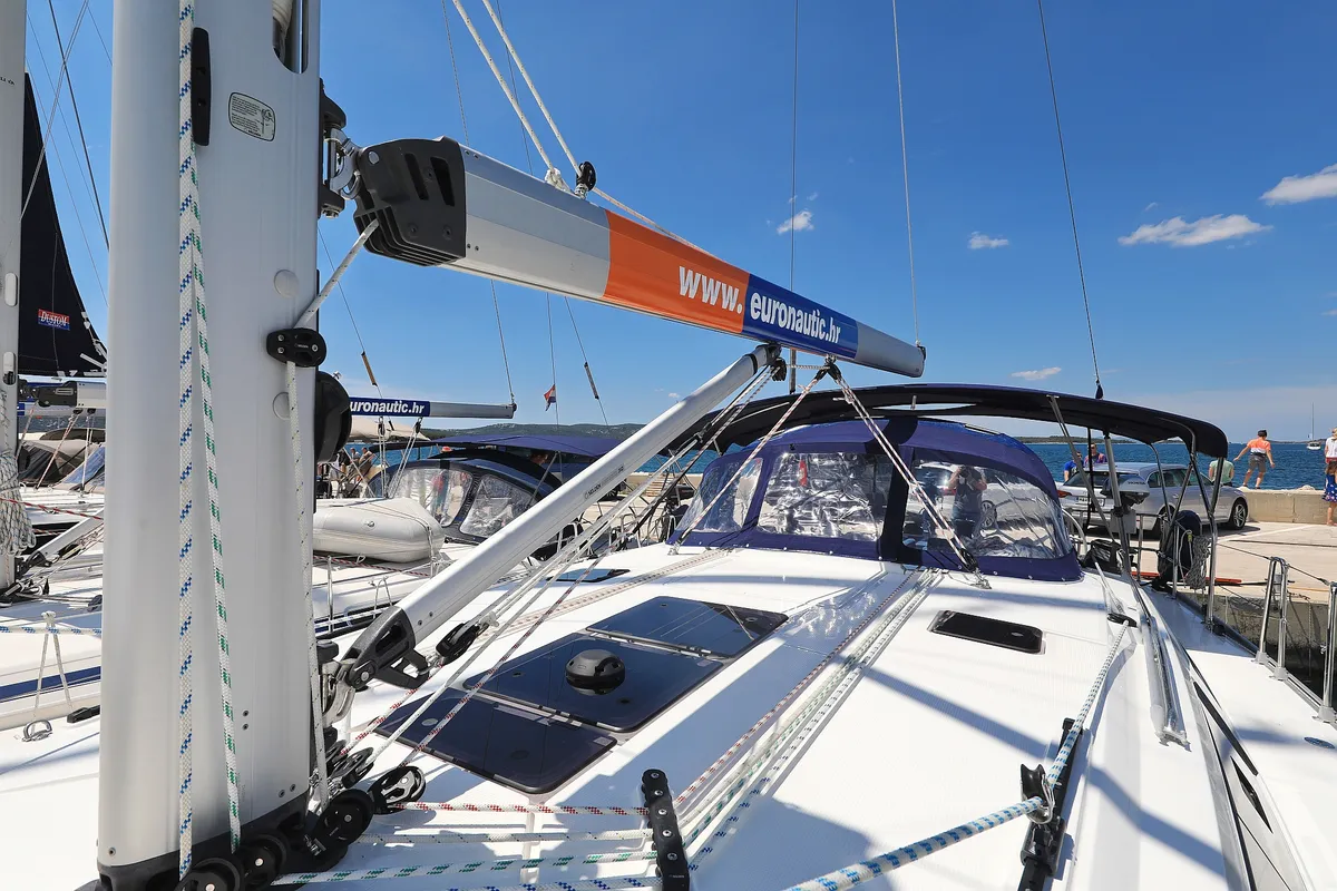 Deck of Angel, a Bavaria Cruiser 46 sailboat at Grad Biograd na Moru, Croatia