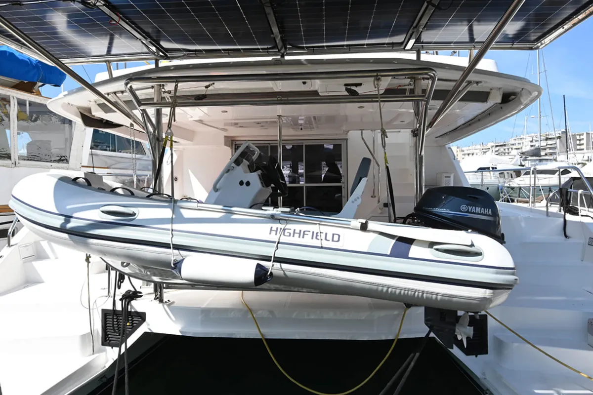 Exterior view of Paradise Sea, a Leopard 51 PC catamaran at Ellomenos, Greece