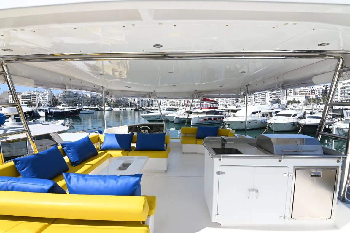 Salon of Paradise Sea, a Leopard 51 PC catamaran at Ellomenos, Greece