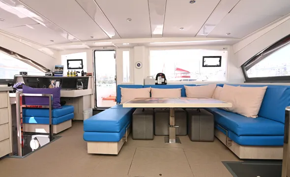 Exterior view of Paradise Sea, a Leopard 51 PC catamaran at Ellomenos, Greece