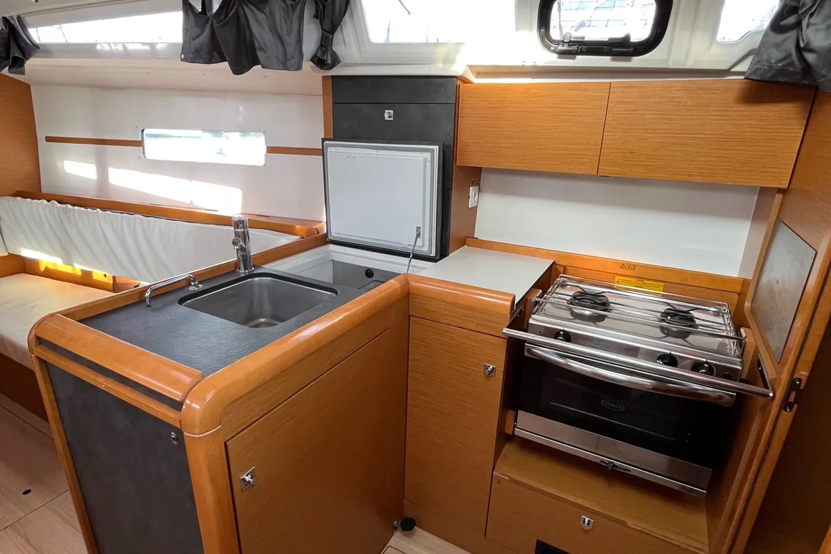 Galley of VITA, a Jeanneau Sun Odyssey 349 sailboat at Općina Sukošan, Croatia