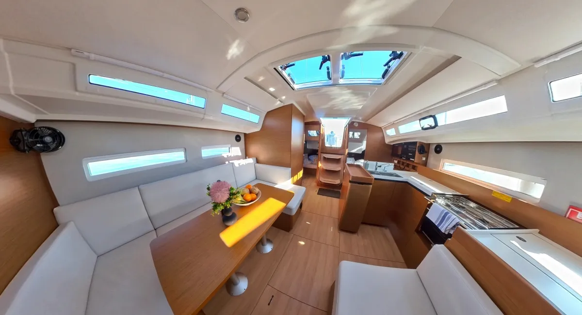 Salon of Evelyne, a Jeanneau Sun Odyssey 410 sailboat at Pirovac, Croatia