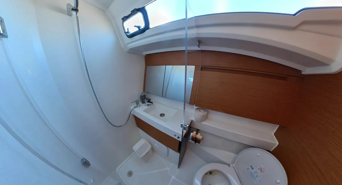 Head on Evelyne, a Jeanneau Sun Odyssey 410 sailboat at Pirovac, Croatia