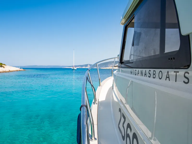 Exterior view of Bonaca, a Leidi 660 motorboat at Grad Pula, Croatia