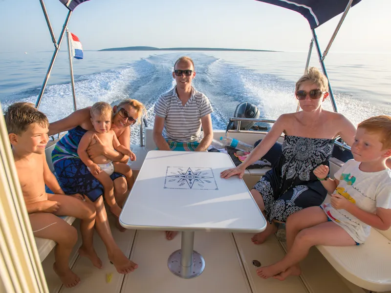 Deck of Bonaca, a Leidi 660 motorboat at Grad Pula, Croatia