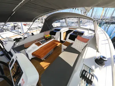 Deck of Whatever, a Hanse 458 sailboat at Grad Kaštela, Croatia