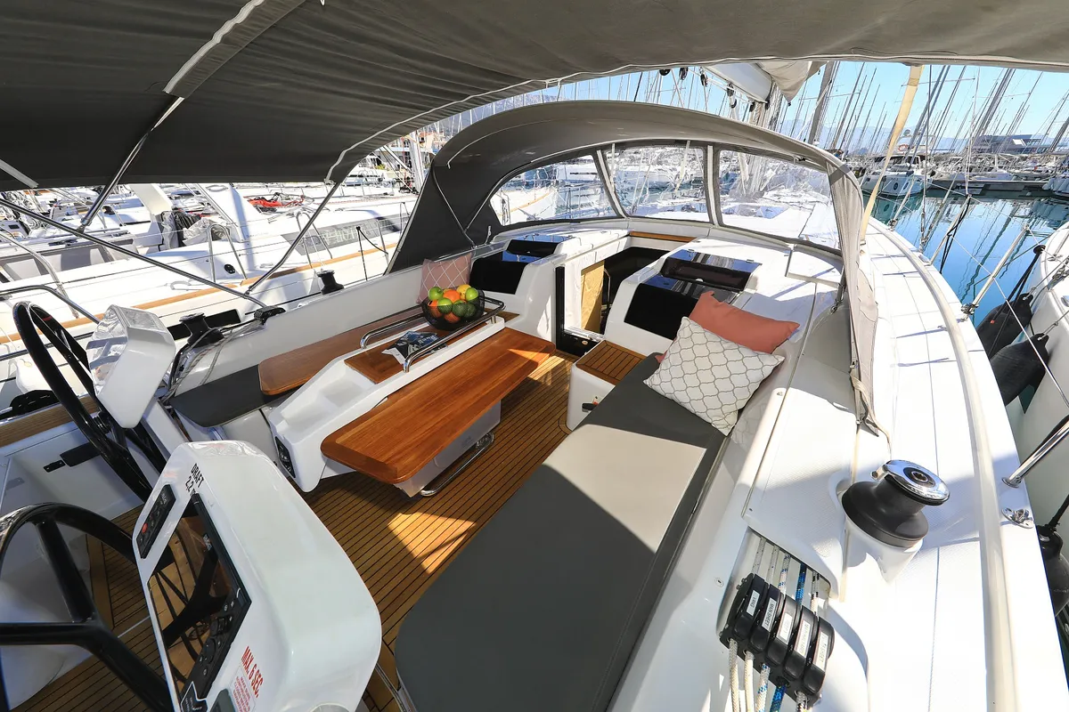 Deck of Whatever, a Hanse 458 sailboat at Grad Kaštela, Croatia