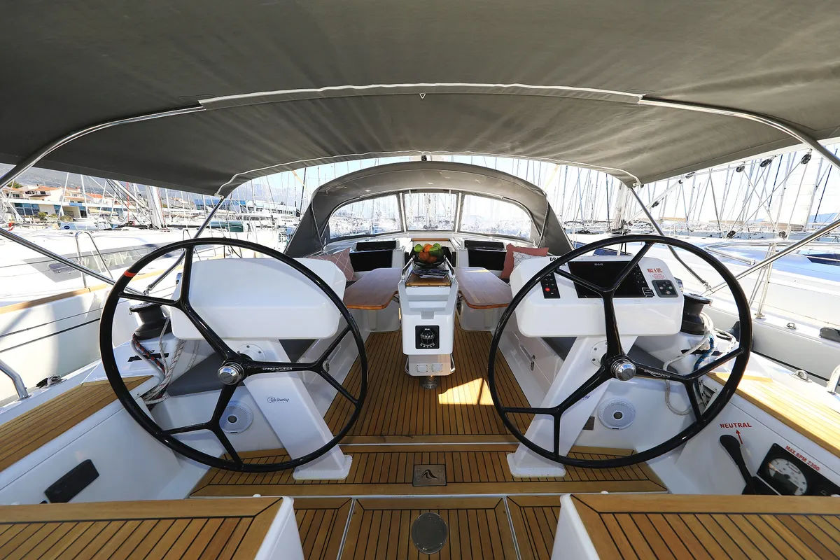 Cockpit of Whatever, a Hanse 458 sailboat at Grad Kaštela, Croatia